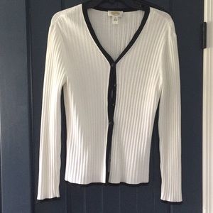Talbots white cardigan sweater  black trim detail